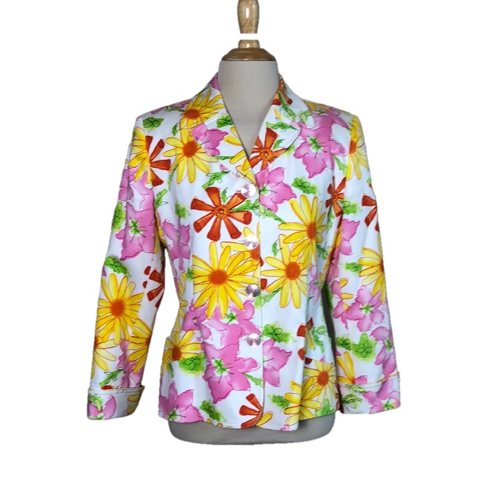 HARVE BENARD by Bernard Holtzman Women's 8 Colorful Bold Floral Spring Blazer